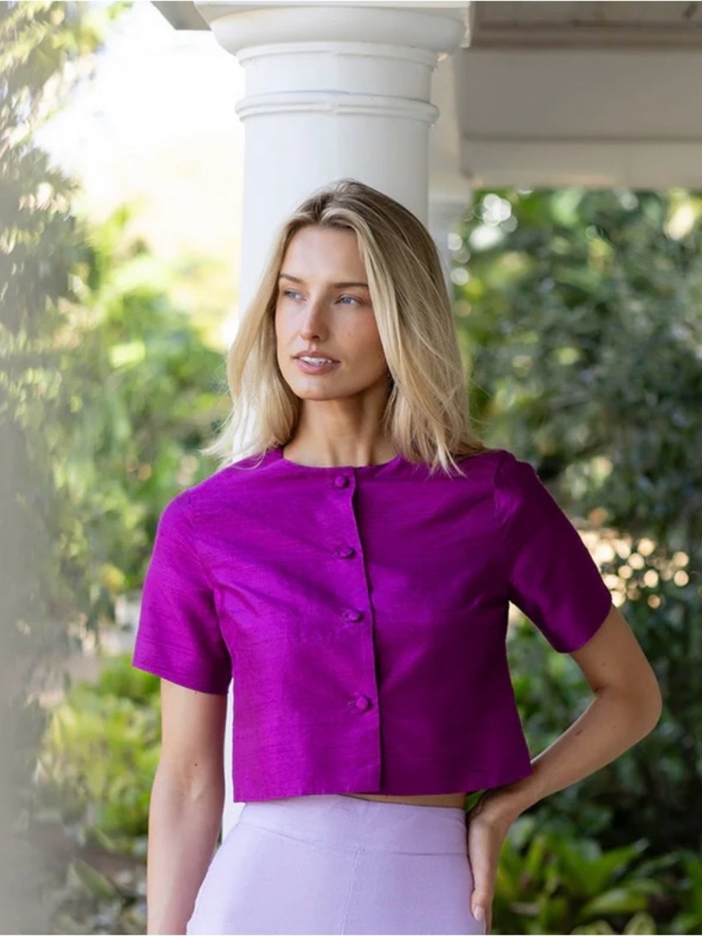 NWT Julia Amory Sophie Top Amethyst Dupioni Silk Cropped Blouse Size Small - Picture 3 of 5